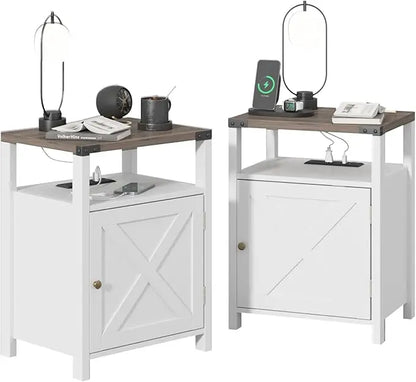 Set of 2 Night Stands with or End Table with USB Charging Station