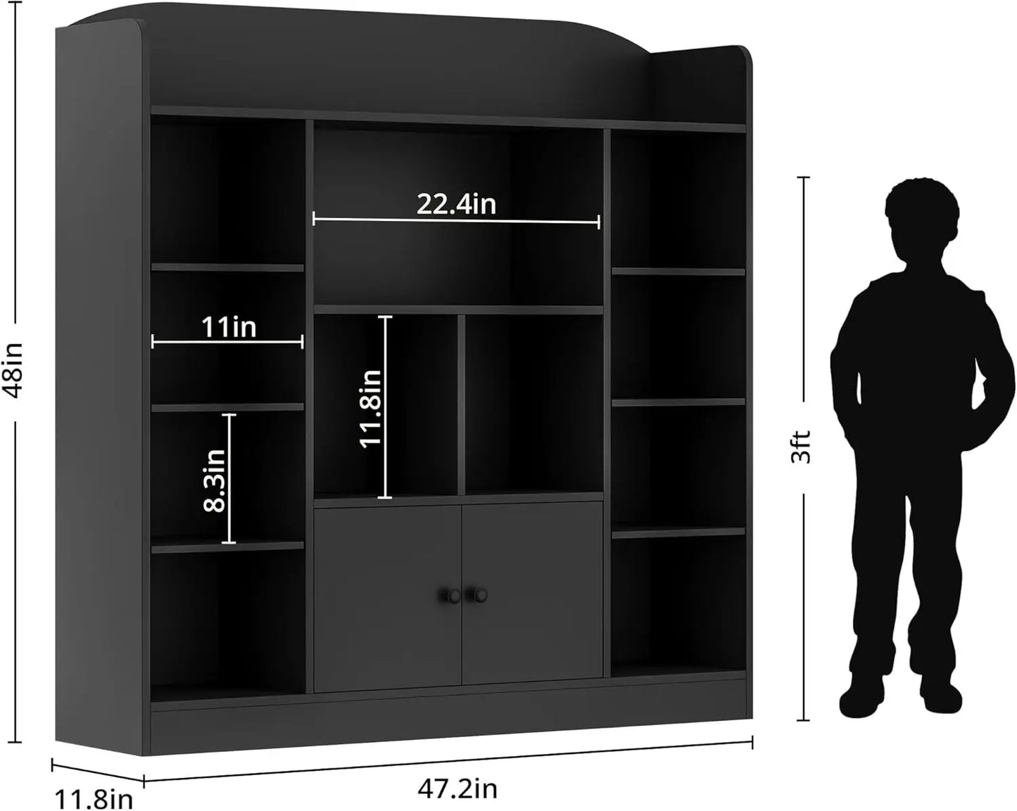 Freestanding Bookcase with 11 Cubbies and 2 Cabinets