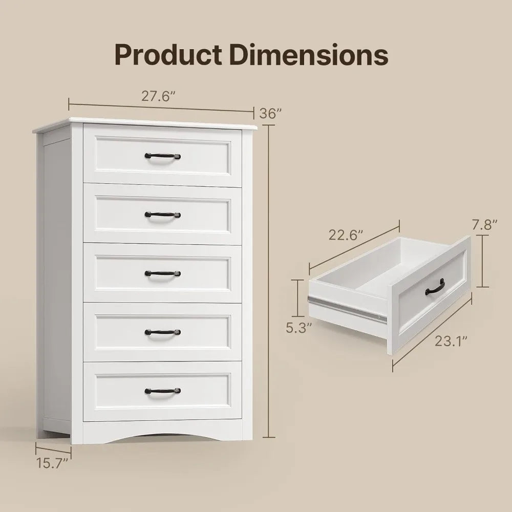 White Wood Chest of Drawers with Anti-Tip Device