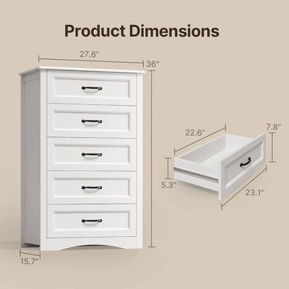 White Wood Chest of Drawers with Anti-Tip Device