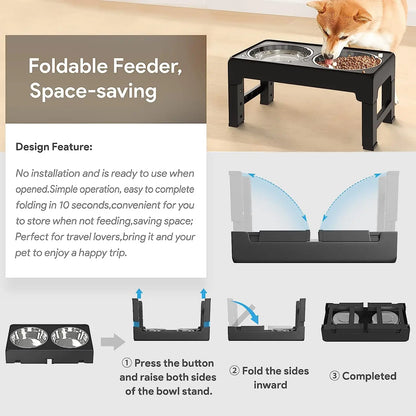 Multi Height Folding Feeder For Dog & Cat Stainless Steel Bowls!