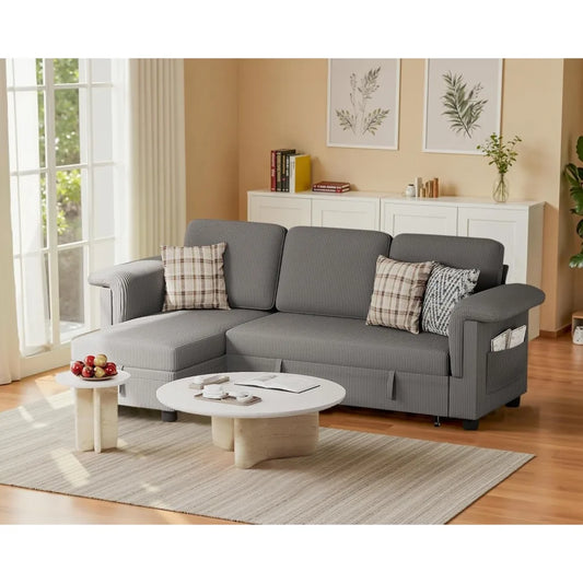 Pull Out Sleeper Couch with Storage and Reversible Chaise