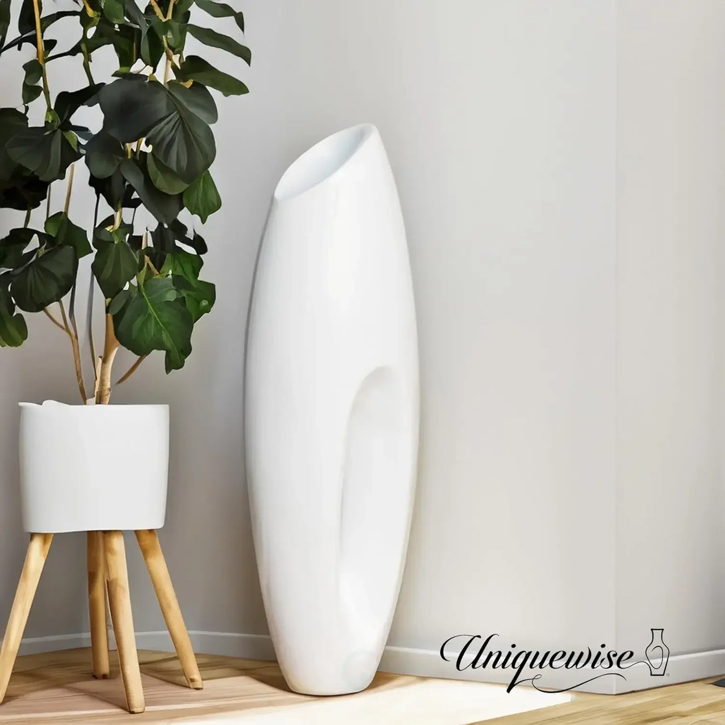 40" Modern White Floor Vase