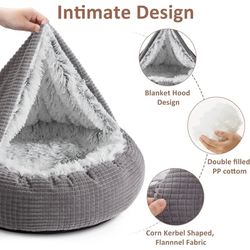 Small Round Dog Bed with Blanket Attached
