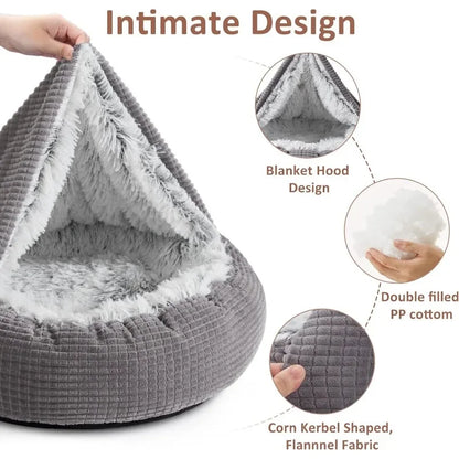 Small Round Dog Bed with Blanket Attached