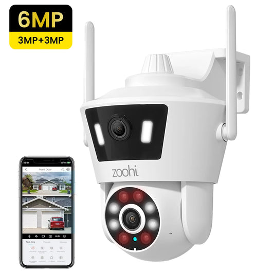 Wireless PTZ WIFI Security Camera With Dual Lens 6MP 2K Camera, Color Night Vision, Two Way Audio And 4X Digital Zoom