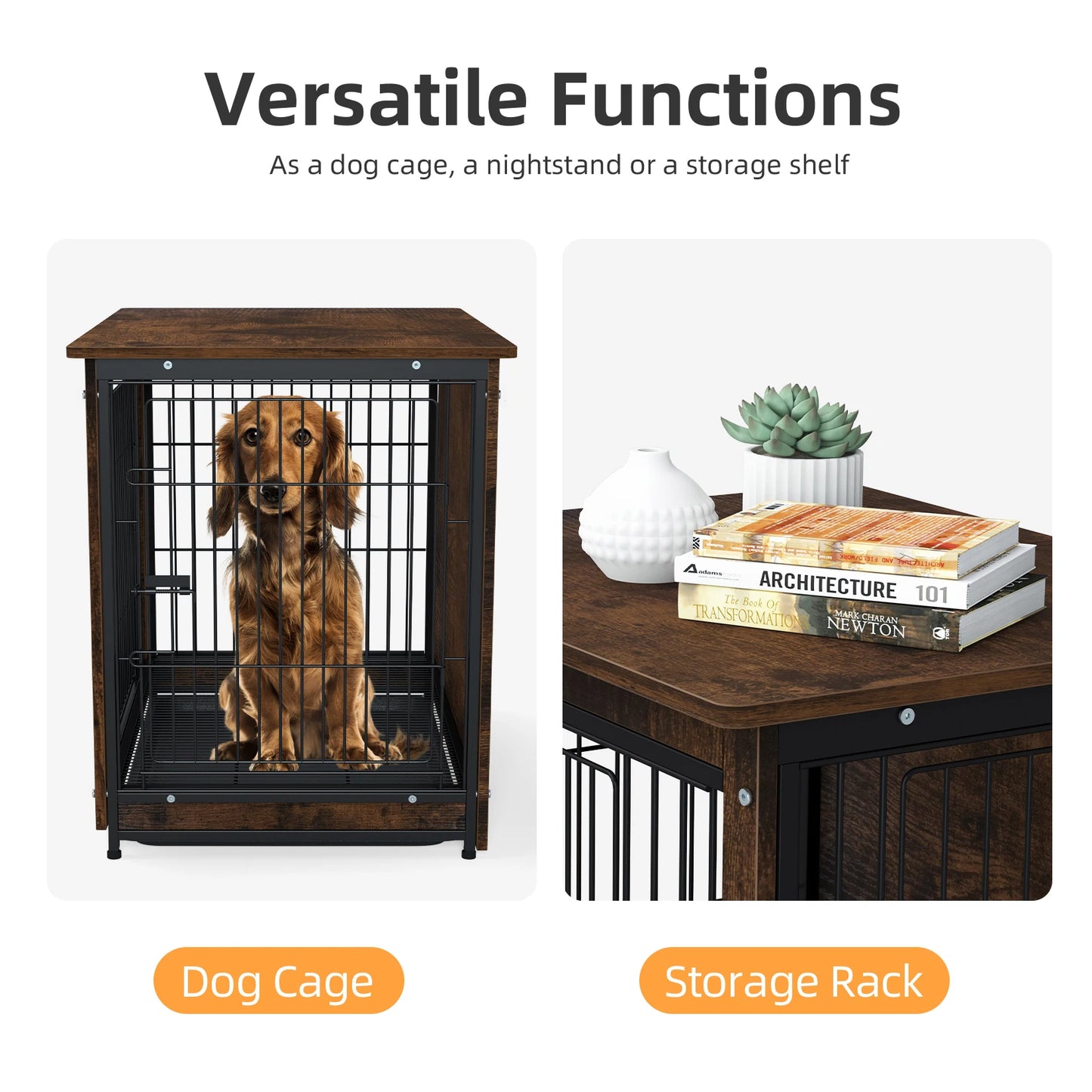 Dog Kennel End Table with Double Doors and Removable Tray