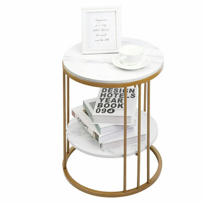 2-Tier Round White Marble Side Table