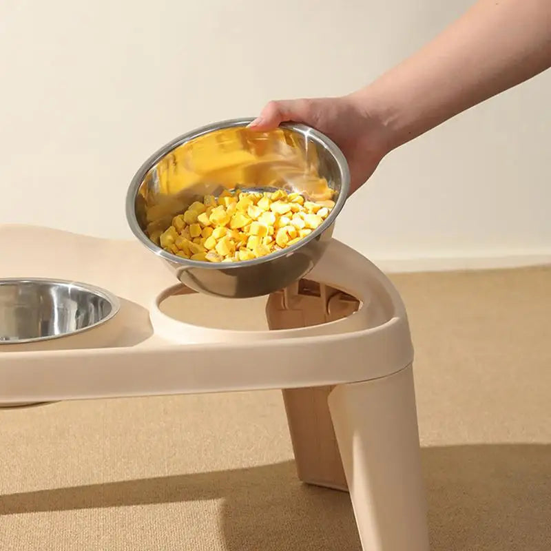 Foldable Raised Dog Feeder with Double Stainless Steel Bowls