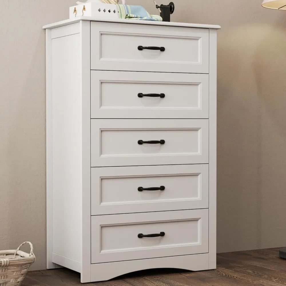 White Wood Chest of Drawers with Anti-Tip Device