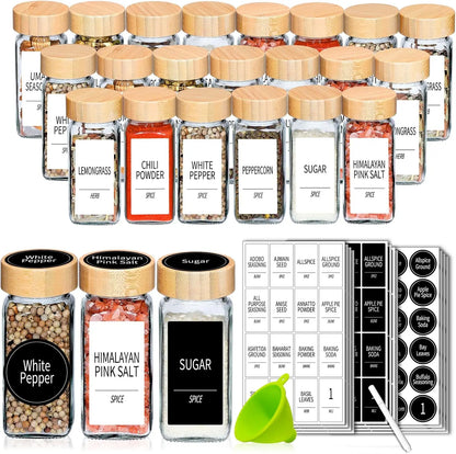 48 - 4 Oz Glass Spice Containers with Bamboo Shaker Lids and Labels