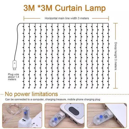 Hanging Curtain Lights, Warm White USB Plug in 8 Modes with Remote