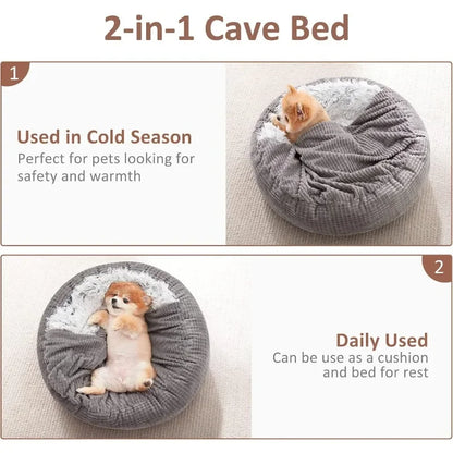 Small Round Dog Bed with Blanket Attached