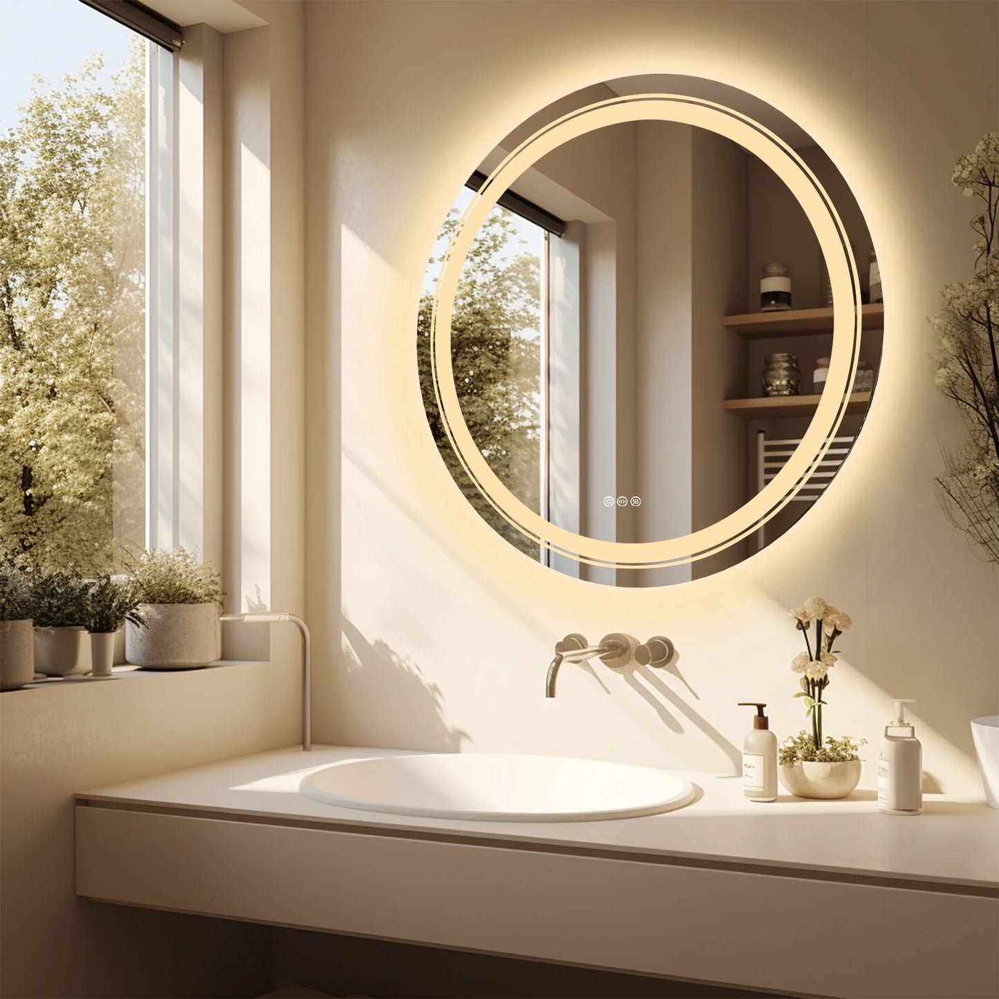 24"/32"/36" Round LED Bathroom Mirror with Front & Backlit Light