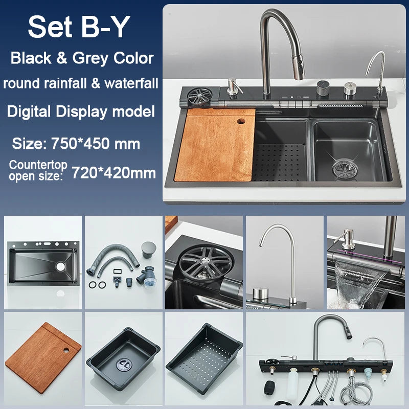 Stainless Steel Kitchen Sink with Faucet Digital Display