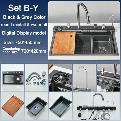 Stainless Steel Kitchen Sink with Faucet Digital Display