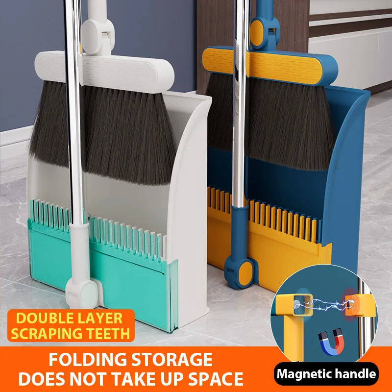 Foldable Broom and Upright Dust Pan Set