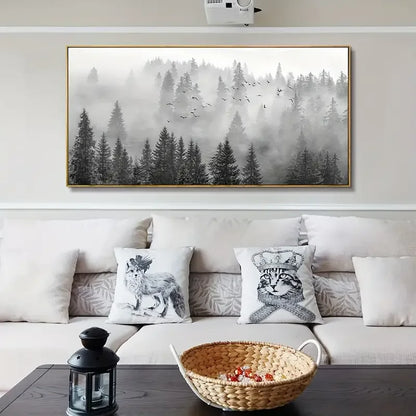 Beautifully Framed Majestic Foggy Forest Canvas Wall Art