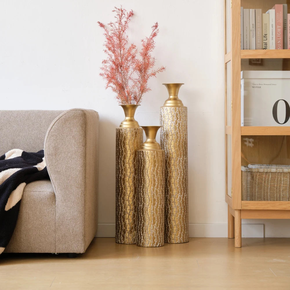 Set of 3 Decorative High Distress Metal Vases
