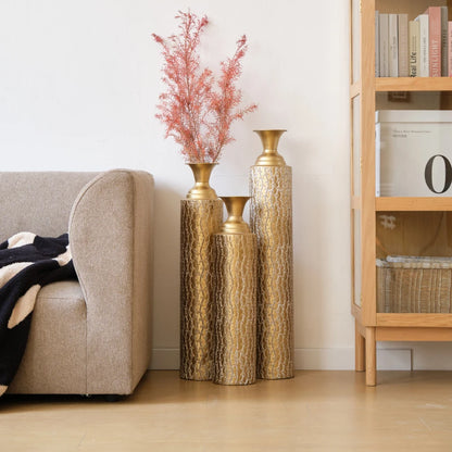 Set of 3 Decorative High Distress Metal Vases