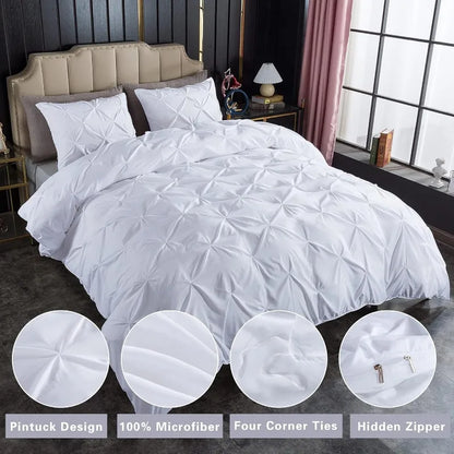 3 Piece Soft Microfiber Pinch Pleat Duvet Cover Set with Zipper