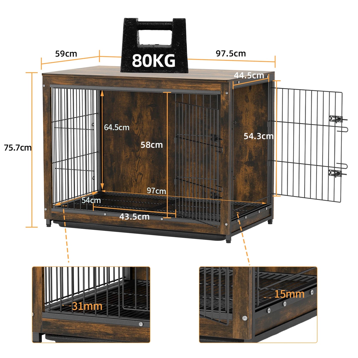 Dog Kennel End Table with Double Doors and Removable Tray