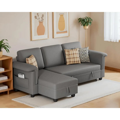 Pull Out Sleeper Couch with Storage and Reversible Chaise