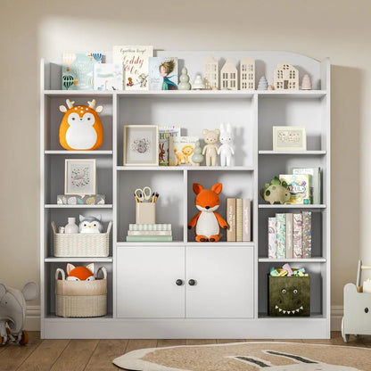 Freestanding Book Shelves with 11 Cubbies and 2 Cabinets