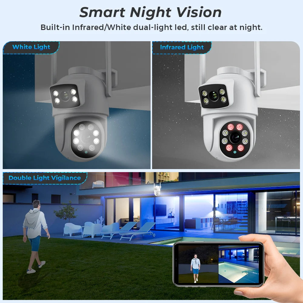 WIFI Camera PTZ (8MP), Outdoor Dual Screens, Human Detection, Dual Lenses, 4MP Security Protection And IP Camera