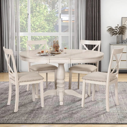 5-Piece Farmhouse Dining Table Set With 4 Upholstered Dining Chairs