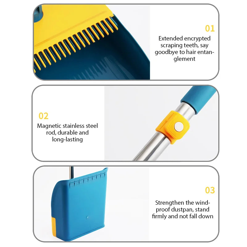 Foldable Broom and Upright Dust Pan Set