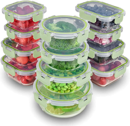 24 Piece Glass Storage Containers with Lids - Dishwasher Safe Containers