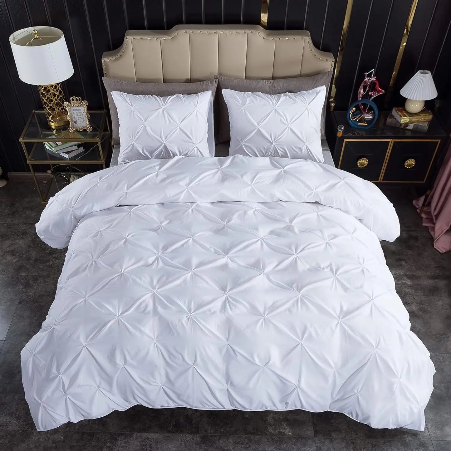 3 Piece Soft Microfiber Pinch Pleat Duvet Cover Set with Zipper