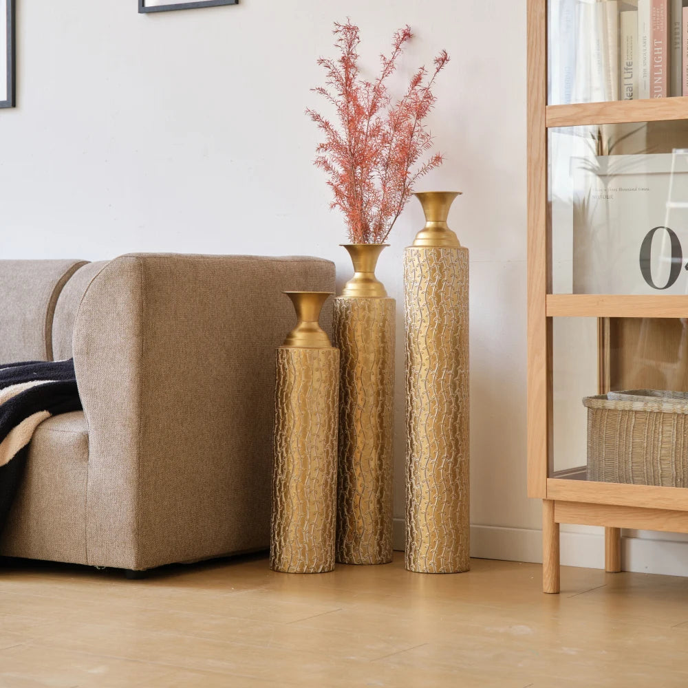 Set of 3 Decorative High Distress Metal Vases