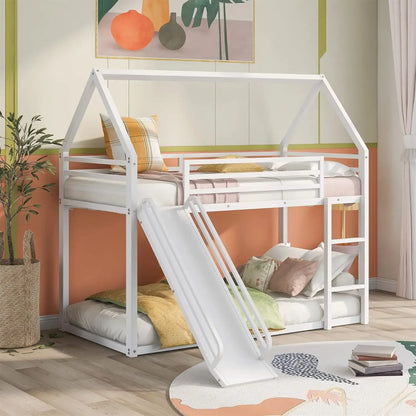 Kids Twin Over Twin Bunk Beds with Slide and Trundle with Stairs and Storage