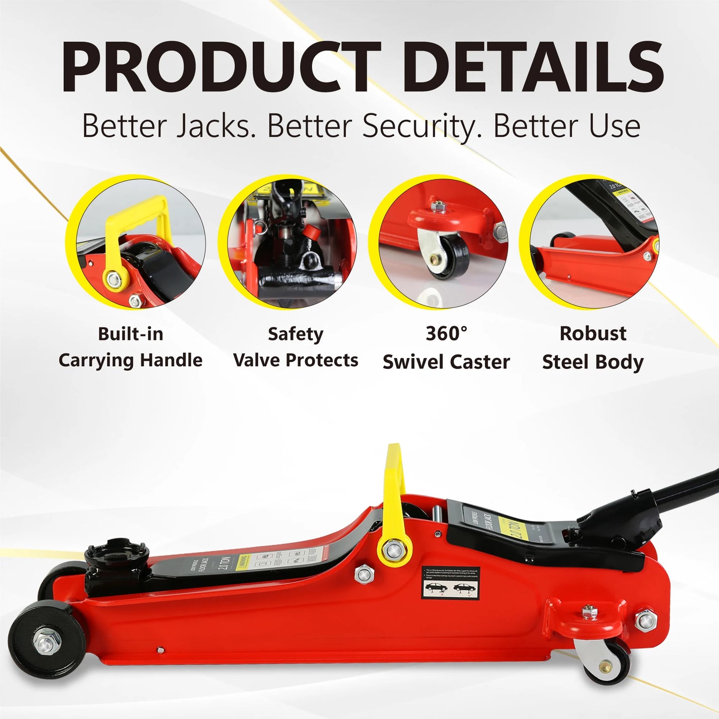 2T Low Profile Floor Jack with 3T Jack Stands and Tire Repair Kit