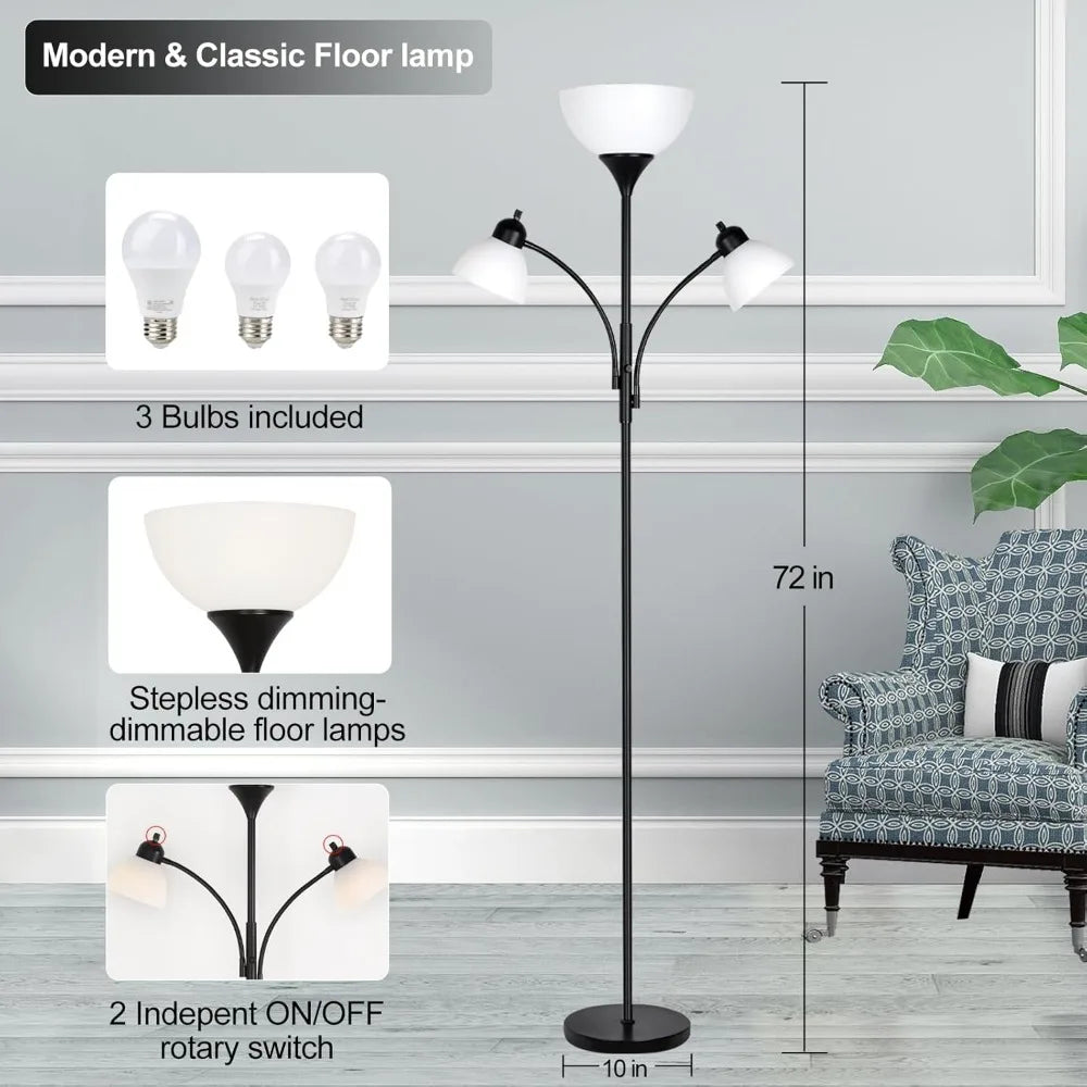 Standing Floor Lamp with 3 Dimming Adjustable Reading Lights