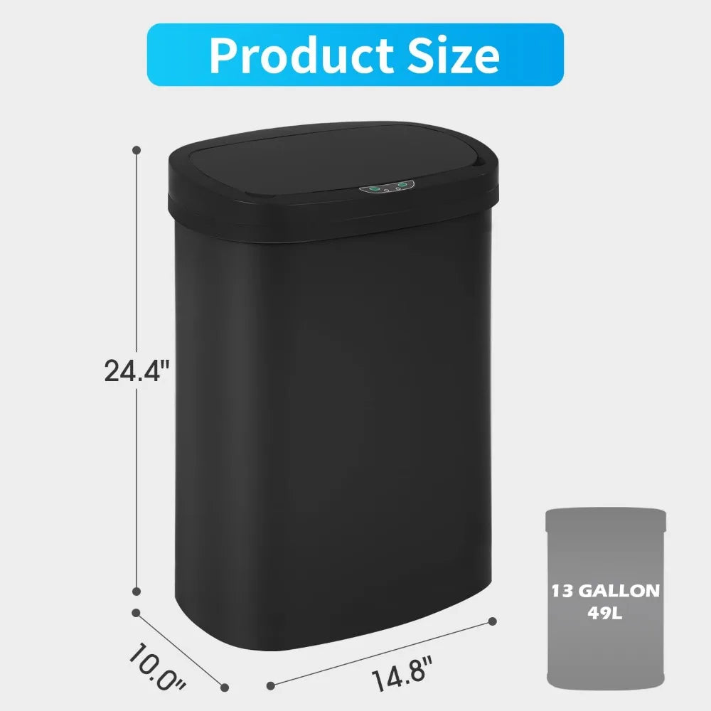 13-Gallon Automatic Touch Free Garbage Bin with Lid