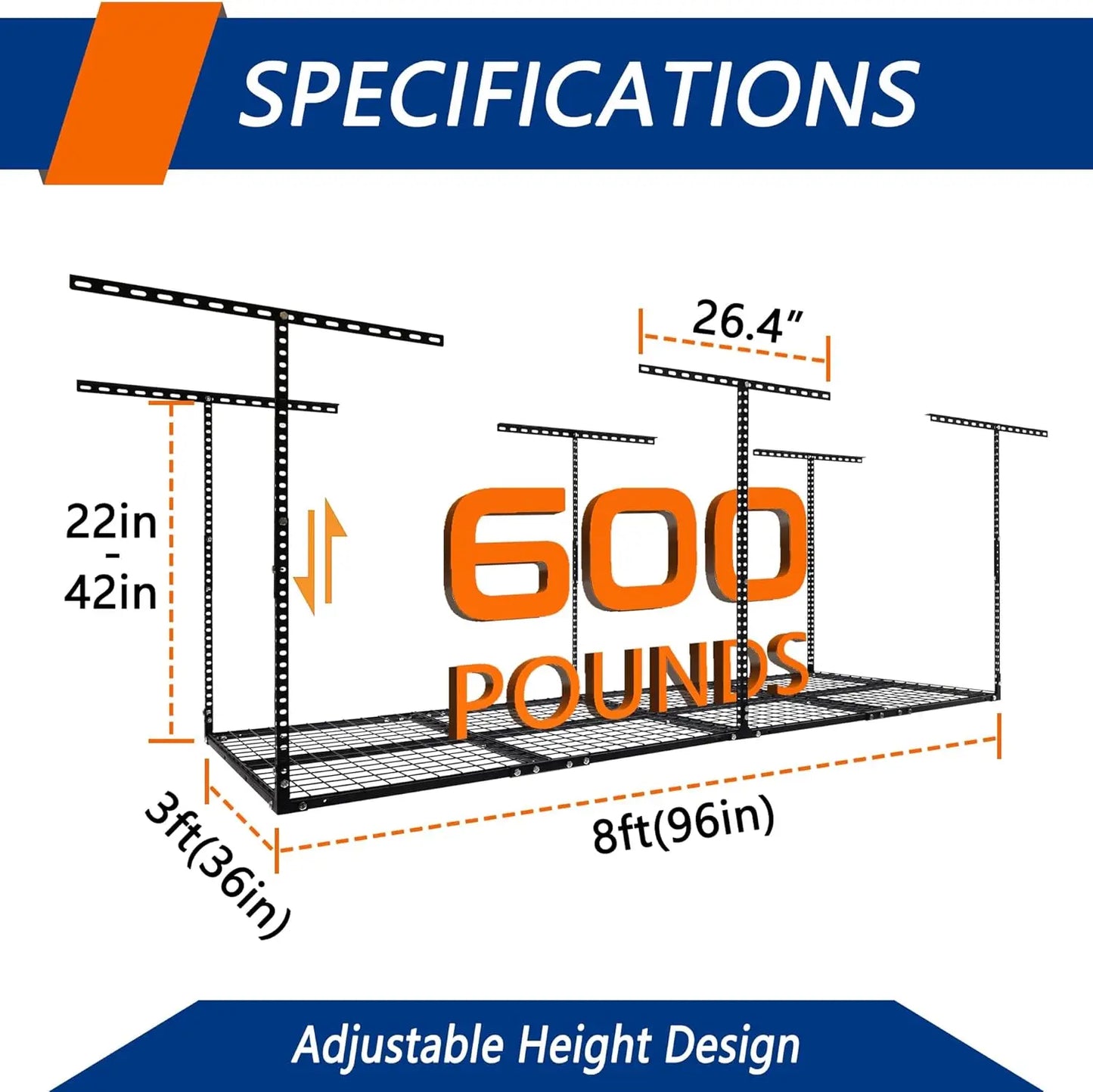 3' x 8' Overhead Adjustable Garage Storage Organizer System Rack