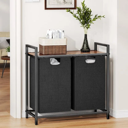 Laundry Hamper with Shelf & 2 Pull-Out Removable Bags