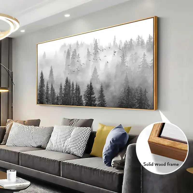 Beautifully Framed Majestic Foggy Forest Canvas Wall Art