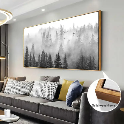Beautifully Framed Majestic Foggy Forest Canvas Wall Art
