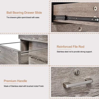 3 Drawer Rolling File Cabinet with Lock for Home Office