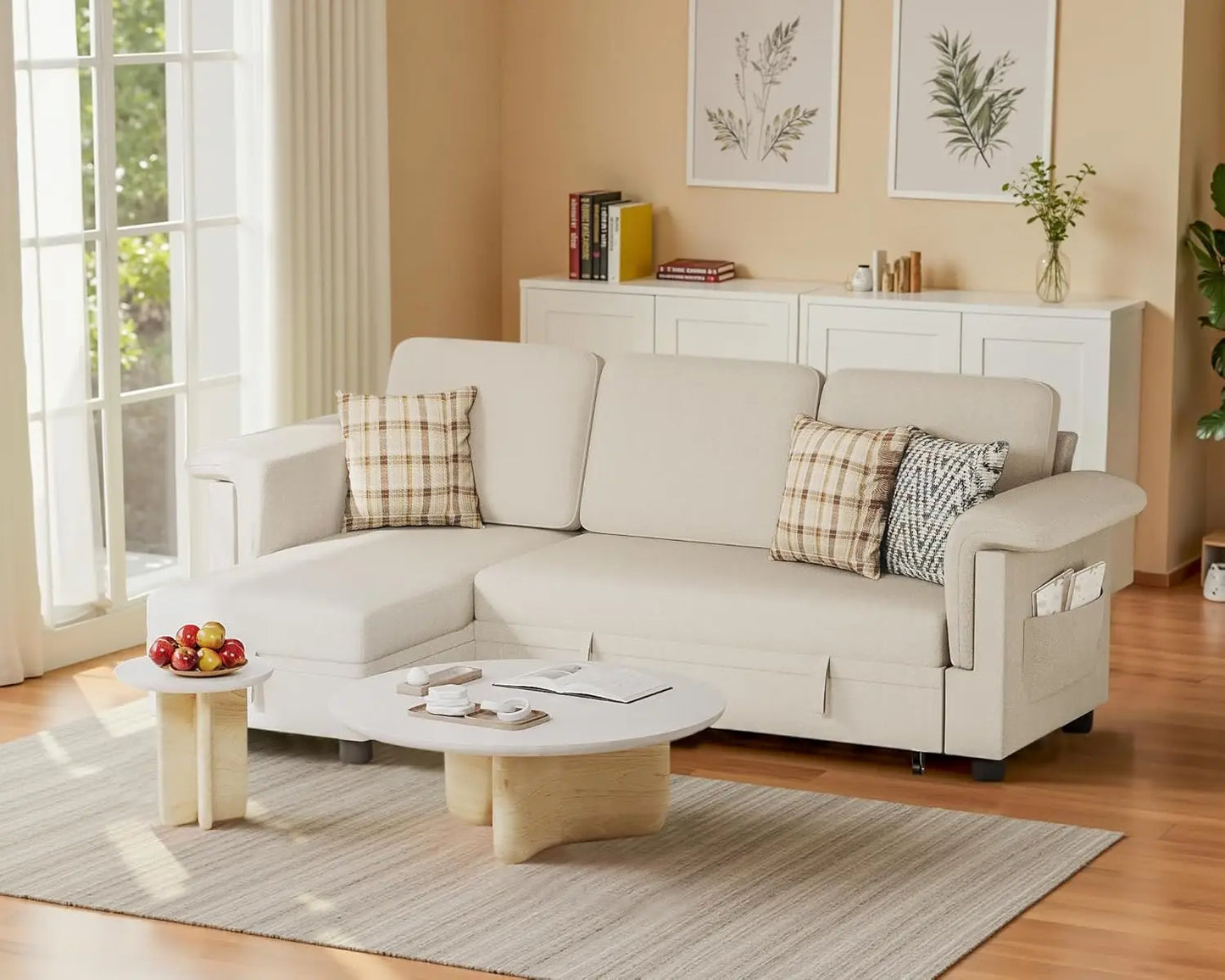Pull Out Sleeper Couch with Storage and Reversible Chaise
