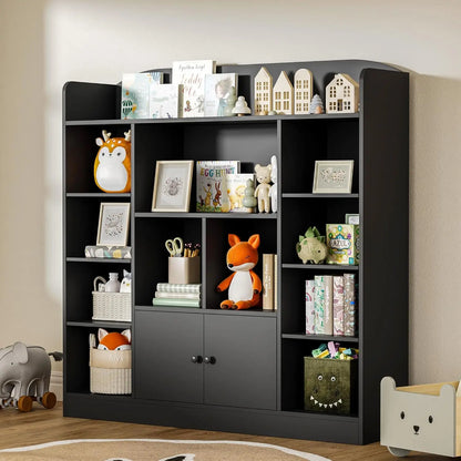 Freestanding Book Shelves with 11 Cubbies and 2 Cabinets