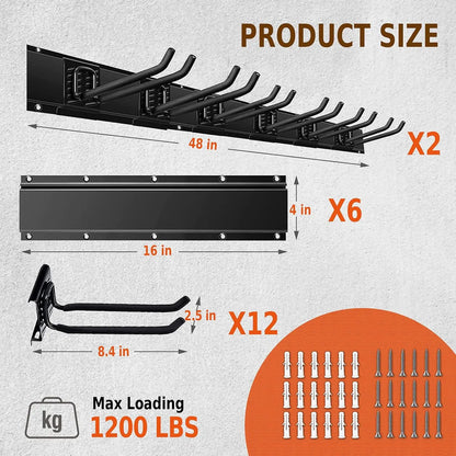 96" Garage  Wall Mount Organizer with 12 Hooks