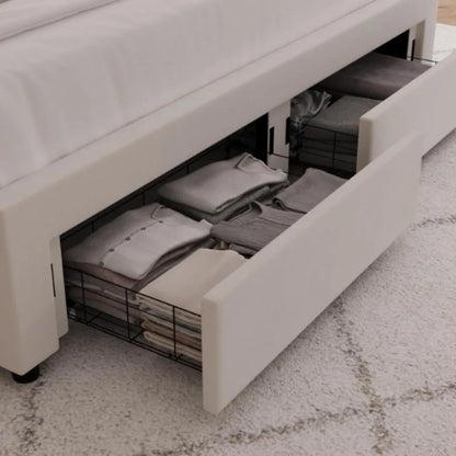 Upholstered Bed Frame with 2 Storage Drawers