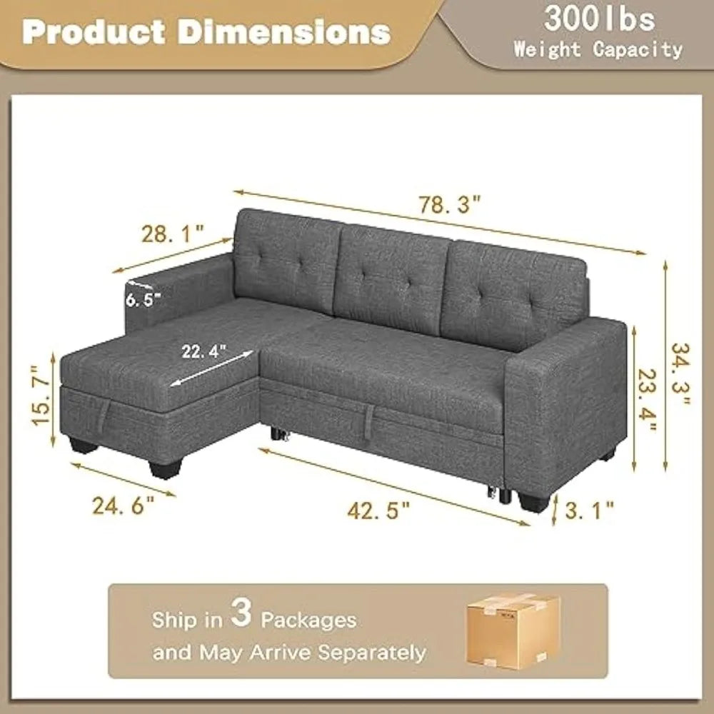 L Shaped Sleeper Sofa Sectional Couch with Storage Chaise Lounge