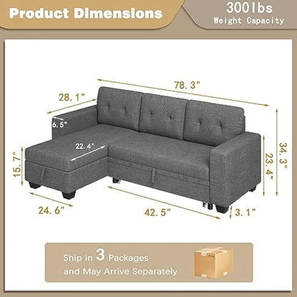 L Shaped Sleeper Sofa Sectional Couch with Storage Chaise Lounge