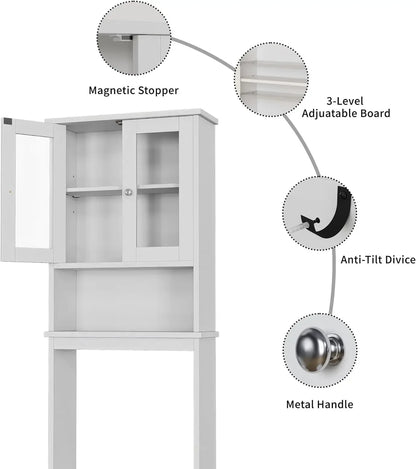 Bathroom Shelf Organizer with Adjustable Shelf and Glass Door